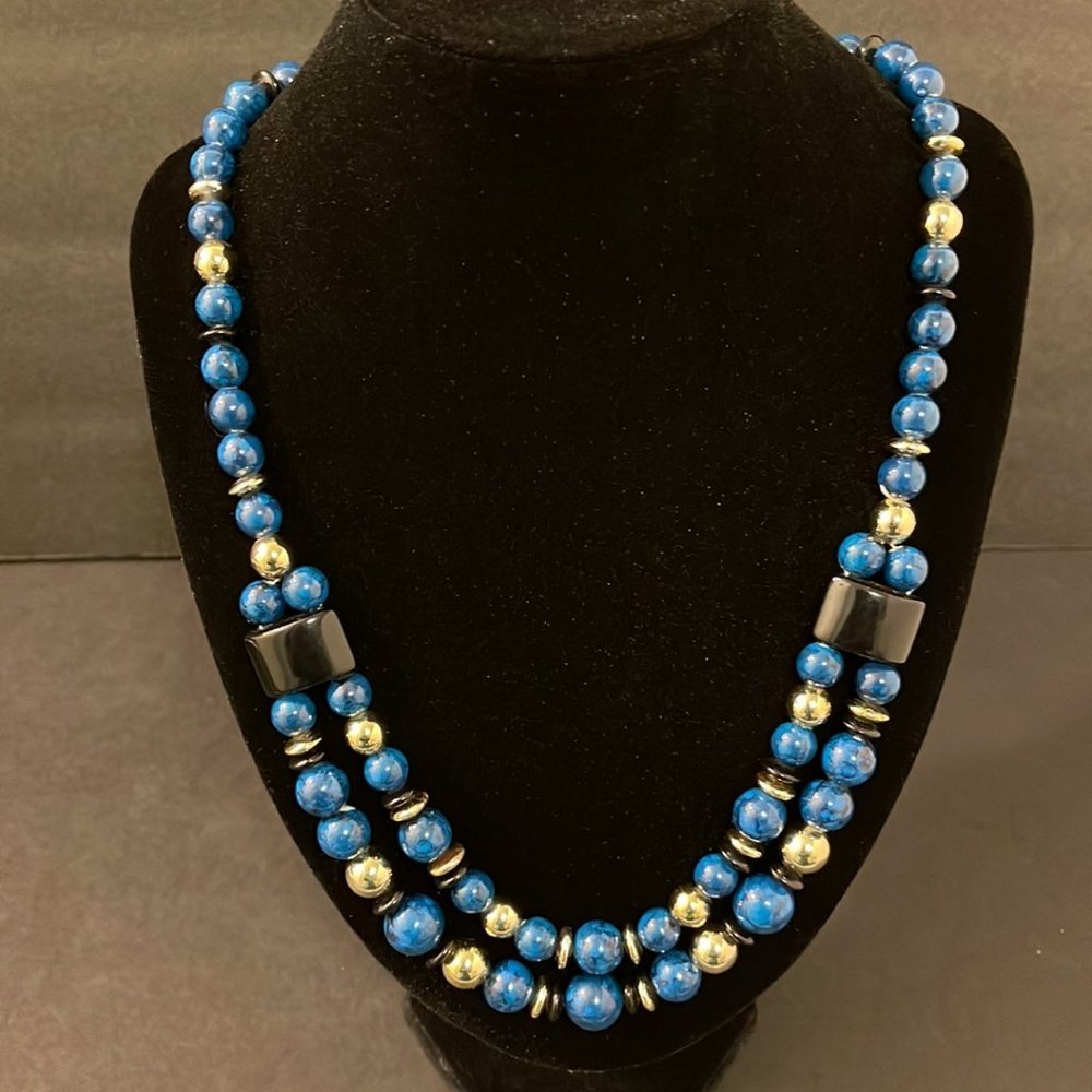 Beaded Blue & Black Necklace